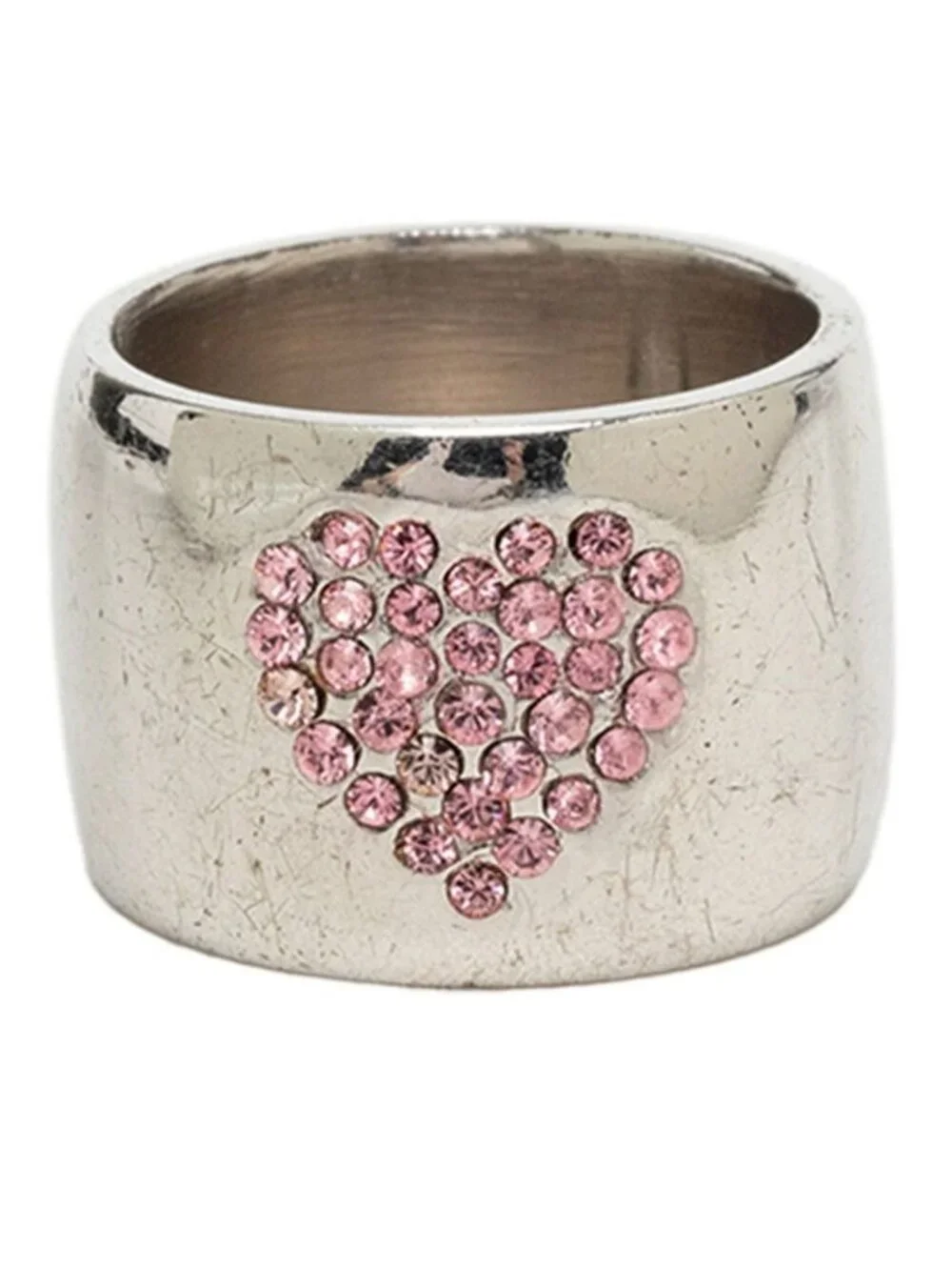 Chanel CC Logo Heart Ring Silver Metal Rhinestone